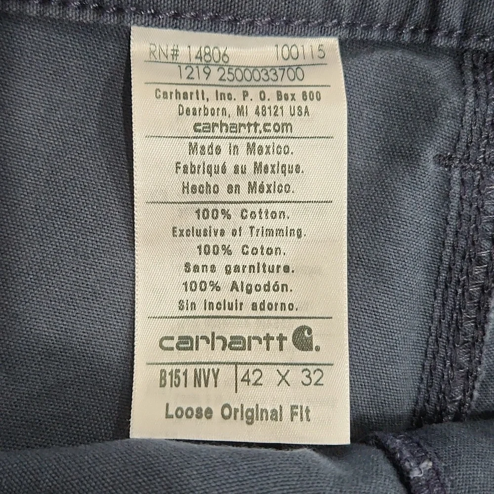 NWOT CARHARTT PANTS  Loose Original Fit Navy 42 X 32 - Picture 5 of 5